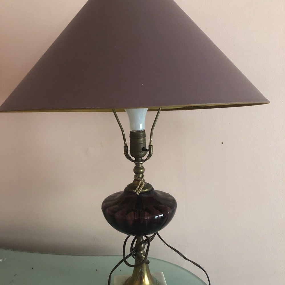 Antique Purple Lamp with Brass and marble Accents